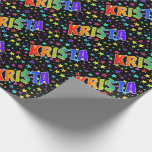 [ Thumbnail: Rainbow First Name "Krista" + Stars Wrapping Paper ]