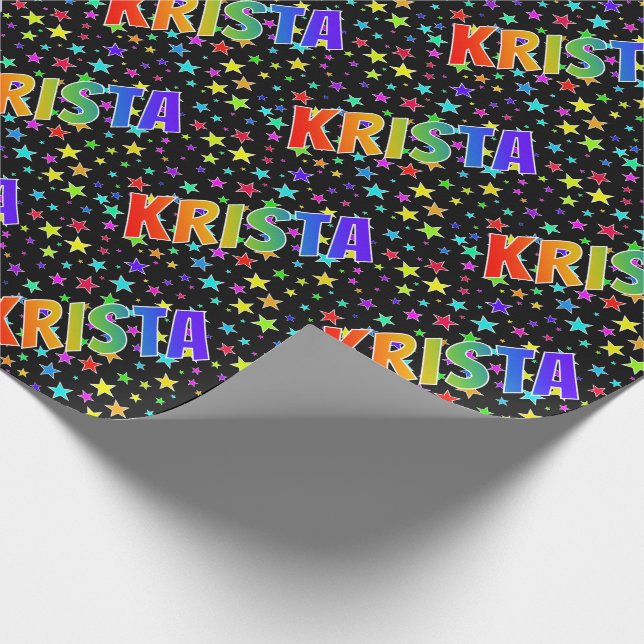 Rainbow First Name "KRISTA" + Stars Wrapping Paper (Corner)