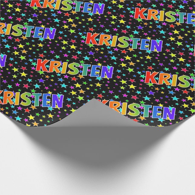 Rainbow First Name "KRISTEN" + Stars Wrapping Paper (Corner)