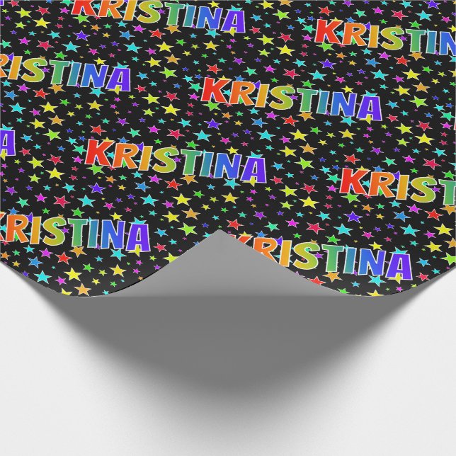 Rainbow First Name "KRISTINA" + Stars Wrapping Paper (Corner)