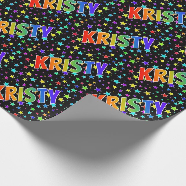 Rainbow First Name "KRISTY" + Stars Wrapping Paper (Corner)