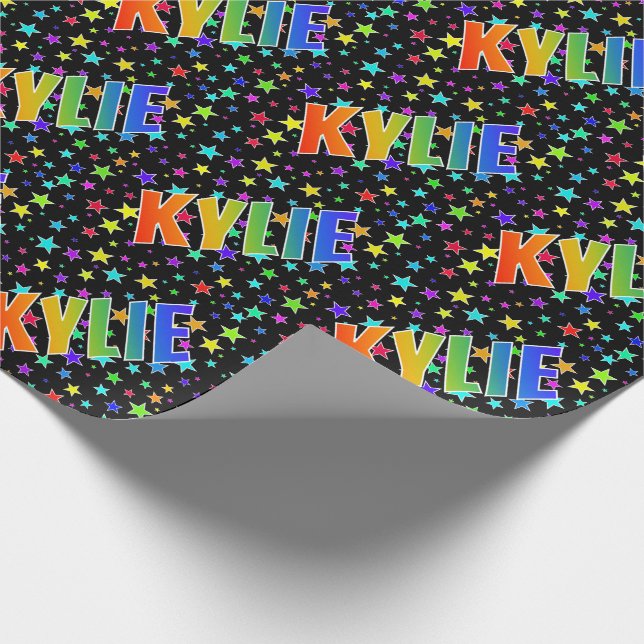 Rainbow First Name "KYLIE" + Stars Wrapping Paper (Corner)