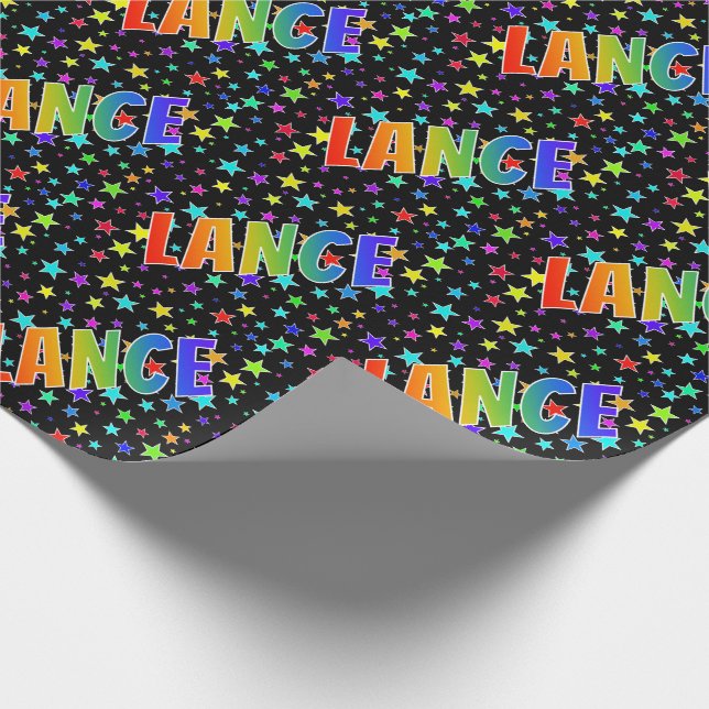 Rainbow First Name "LANCE" + Stars Wrapping Paper (Corner)