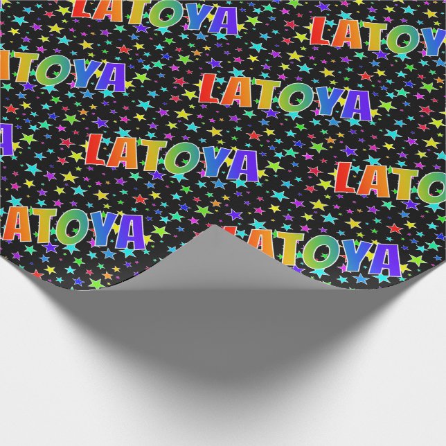 Rainbow First Name "LATOYA" + Stars Wrapping Paper (Corner)