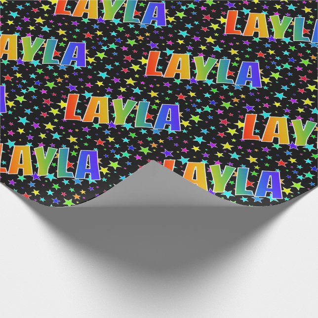 Rainbow First Name "LAYLA" + Stars Wrapping Paper (Corner)