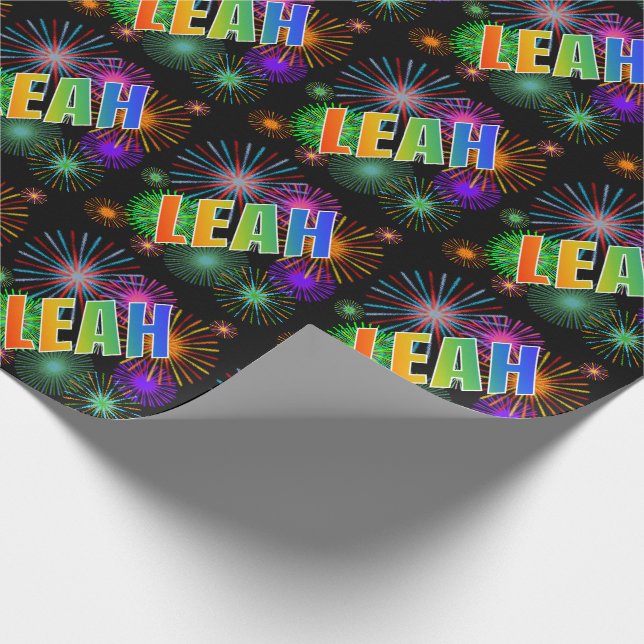 Rainbow First Name "LEAH" + Fireworks Wrapping Paper (Corner)