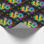 [ Thumbnail: Rainbow First Name "Leo" + Fireworks Wrapping Paper ]