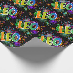 Rainbow First Name "LEO" + Fireworks Wrapping Paper