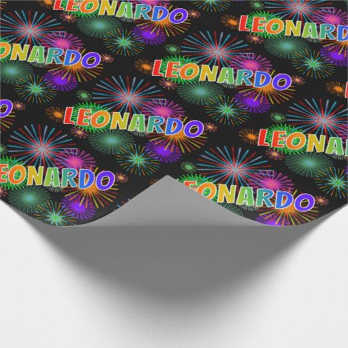 Rainbow First Name LEONARDO  Fireworks Wrapping Paper