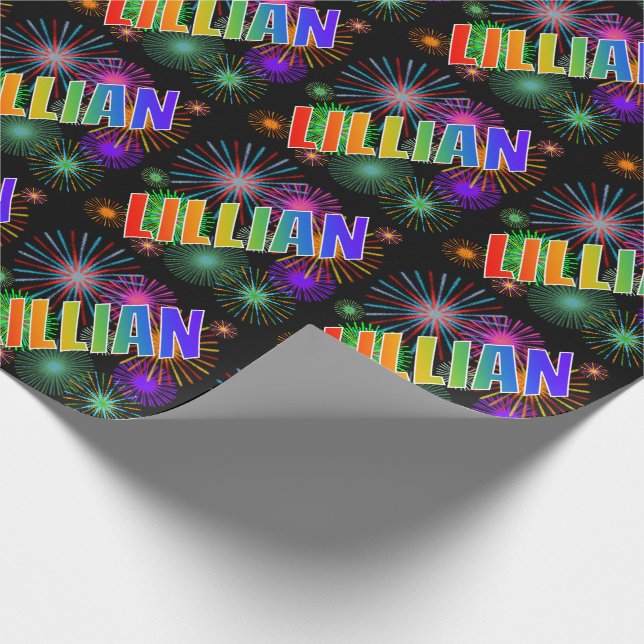 Rainbow First Name "LILLIAN" + Fireworks Wrapping Paper (Corner)