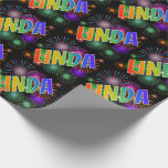 [ Thumbnail: Rainbow First Name "Linda" + Fireworks Wrapping Paper ]