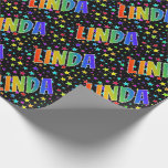 [ Thumbnail: Rainbow First Name "Linda" + Stars Wrapping Paper ]