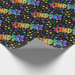 [ Thumbnail: Rainbow First Name "Lindsey" + Stars Wrapping Paper ]