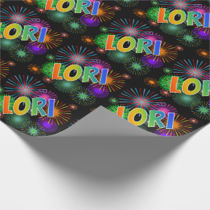 Rainbow First Name "LORI" + Fireworks Wrapping Paper