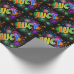 [ Thumbnail: Rainbow First Name "Lucy" + Fireworks Wrapping Paper ]