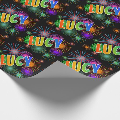 Rainbow First Name LUCY  Fireworks Wrapping Paper