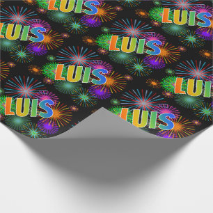 Rainbow First Name "LUIS" + Fireworks Wrapping Paper