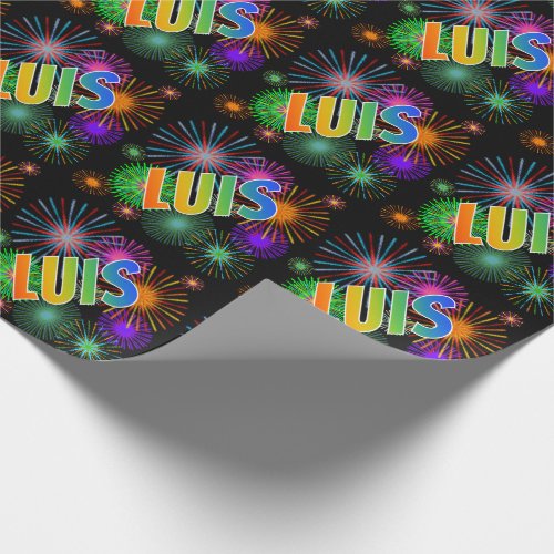 Rainbow First Name LUIS  Fireworks Wrapping Paper