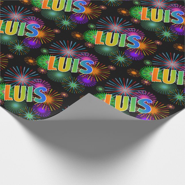 Rainbow First Name "LUIS" + Fireworks Wrapping Paper (Corner)