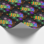 [ Thumbnail: Rainbow First Name "Luna" + Fireworks Wrapping Paper ]