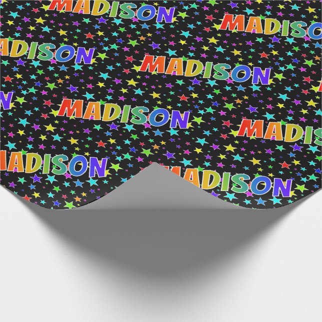 Rainbow First Name "MADISON" + Stars Wrapping Paper (Corner)