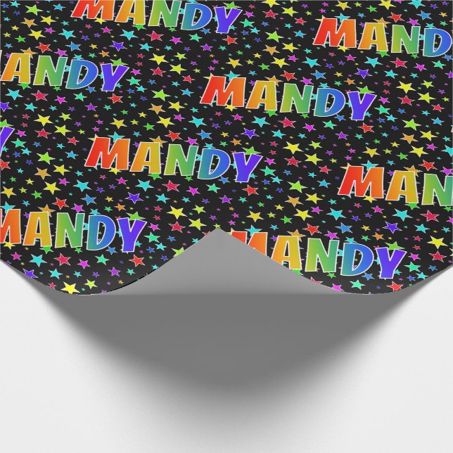 Rainbow First Name "MANDY" + Stars Wrapping Paper (Corner)