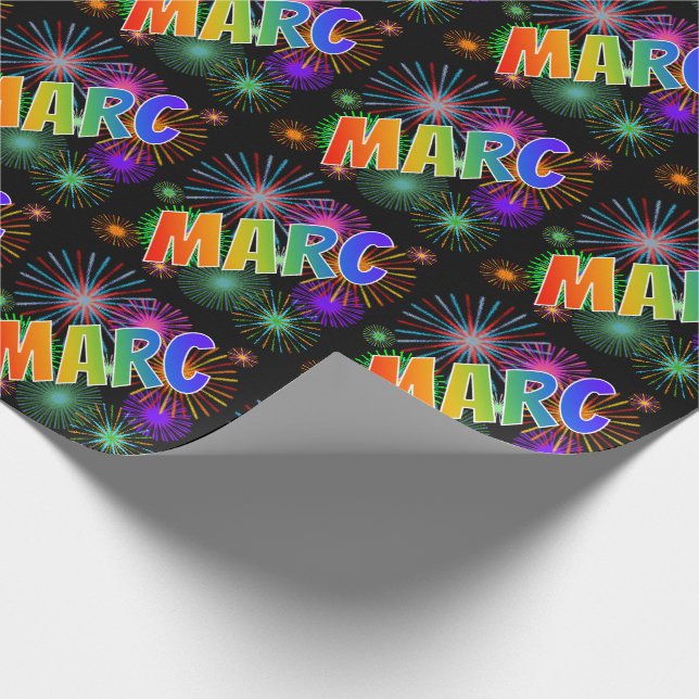 Rainbow First Name "MARC" + Fireworks Wrapping Paper (Corner)