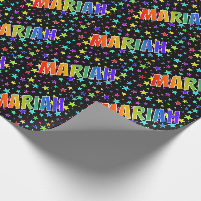 Rainbow First Name "MARIAH" + Stars Wrapping Paper (Corner)