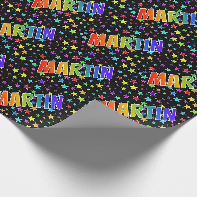 Rainbow First Name "MARTIN" + Stars Wrapping Paper (Corner)