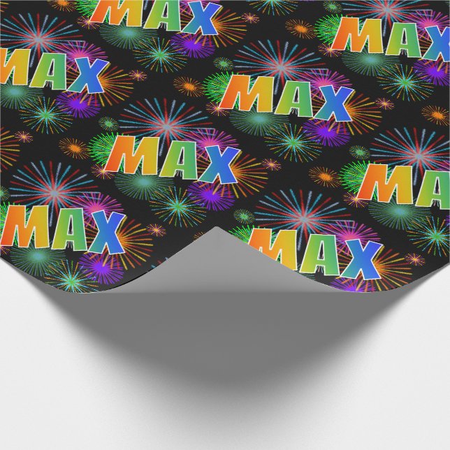 Rainbow First Name "MAX" + Fireworks Wrapping Paper (Corner)