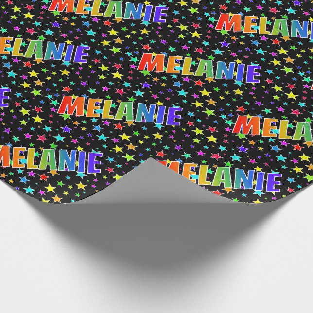 Rainbow First Name "MELANIE" + Stars Wrapping Paper (Corner)