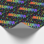 [ Thumbnail: Rainbow First Name "Melinda" + Stars Wrapping Paper ]