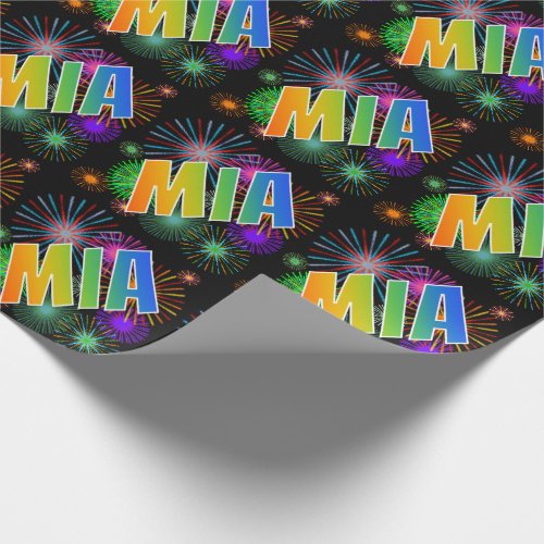 Rainbow First Name MIA  Fireworks Wrapping Paper