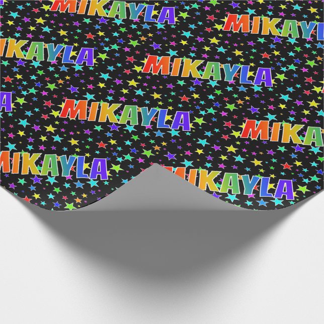 Rainbow First Name "MIKAYLA" + Stars Wrapping Paper (Corner)