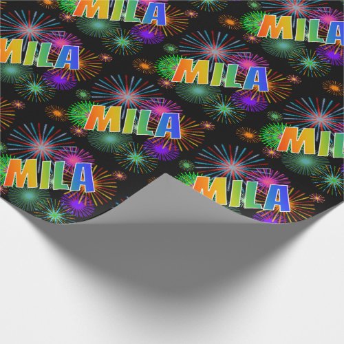 Rainbow First Name MILA  Fireworks Wrapping Paper