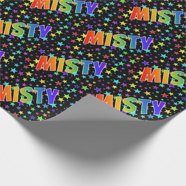 Rainbow First Name "MISTY" + Stars Wrapping Paper (Corner)
