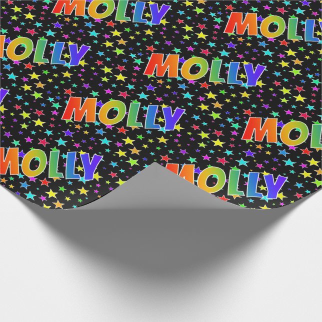 Rainbow First Name "MOLLY" + Stars Wrapping Paper (Corner)