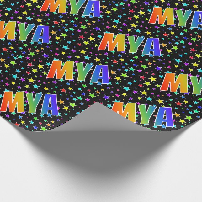 Rainbow First Name "MYA" + Stars Wrapping Paper (Corner)