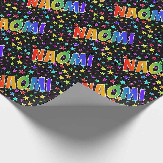 Rainbow First Name "NAOMI" + Stars Wrapping Paper (Corner)