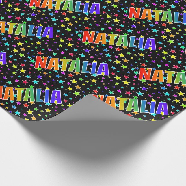 Rainbow First Name "NATALIA" + Stars Wrapping Paper (Corner)