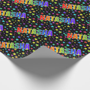 Rainbow First Name "NATASHA" + Stars Wrapping Paper