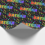 [ Thumbnail: Rainbow First Name "Nathan" + Stars Wrapping Paper ]