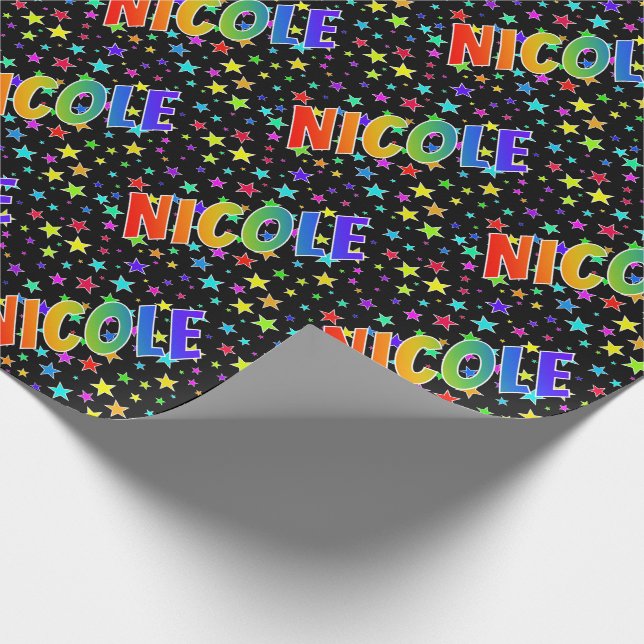 Rainbow First Name "NICOLE" + Stars Wrapping Paper (Corner)