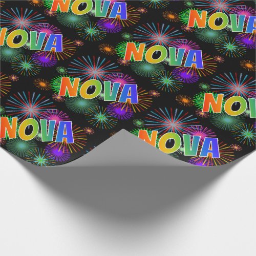Rainbow First Name NOVA  Fireworks Wrapping Paper