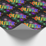 [ Thumbnail: Rainbow First Name "Oliver" + Fireworks Wrapping Paper ]