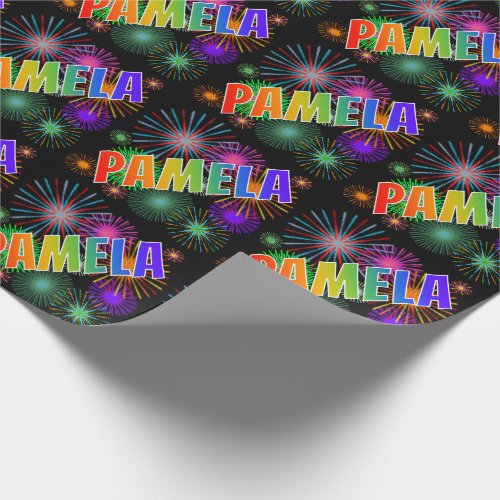 Rainbow First Name PAMELA  Fireworks Wrapping Paper