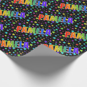 Rainbow First Name "PAMELA" + Stars Wrapping Paper