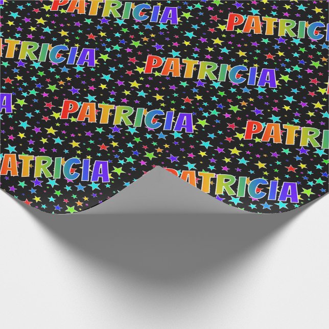 Rainbow First Name "PATRICIA" + Stars Wrapping Paper (Corner)