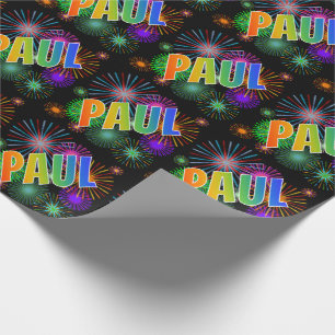 Rainbow First Name "PAUL" + Fireworks Wrapping Paper