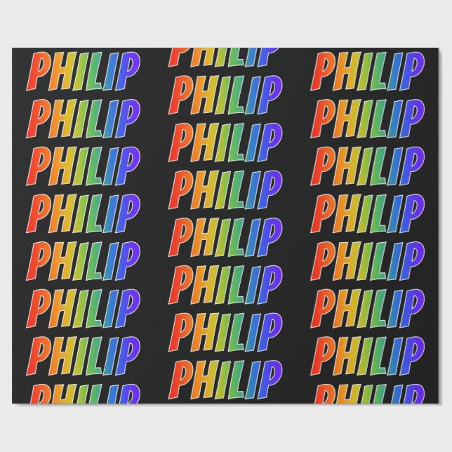 Rainbow First Name "PHILIP"; Fun & Colorful Wrapping Paper (Flat)